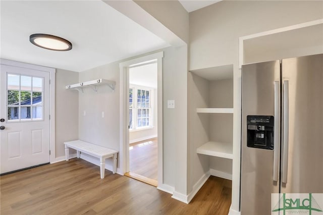 mudroom featuring wood-type flooring