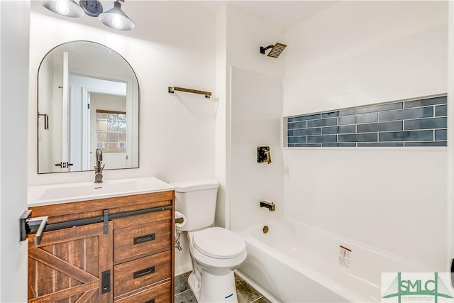 full bathroom with shower / tub combination, vanity, and toilet