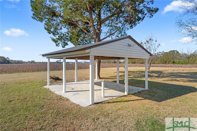 exterior space featuring a gazebo and a rural view