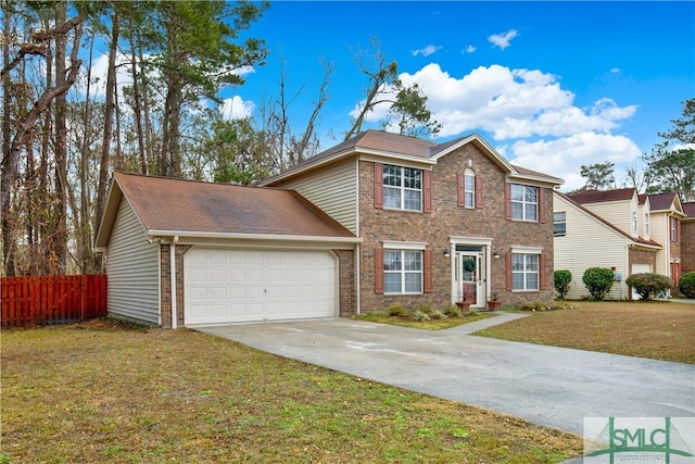 view of front of house with a garage and a front lawn