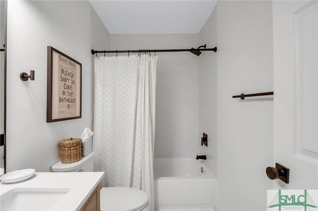 full bathroom featuring vanity, toilet, and shower / bath combo with shower curtain