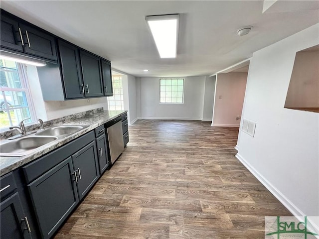 kitchen featuring hardwood / wood-style floors, dishwasher, and sink