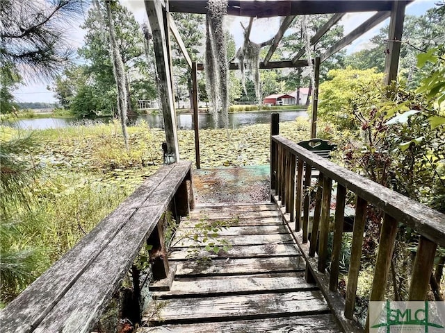 view of dock featuring a water view