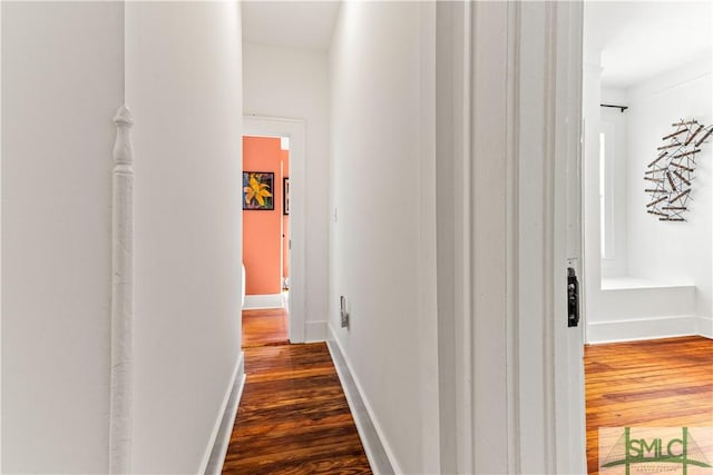 hall with dark wood-type flooring