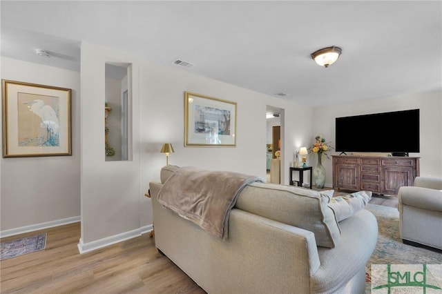 living room featuring light wood-type flooring