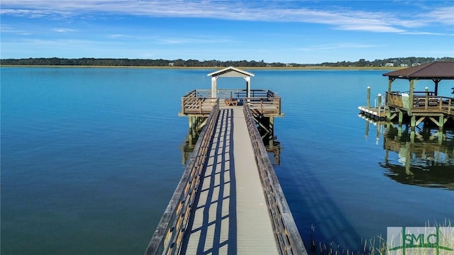 dock area with a water view