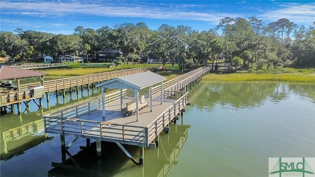 view of dock with a water view