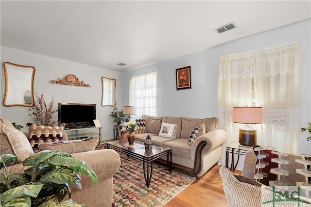 living room with light wood-type flooring