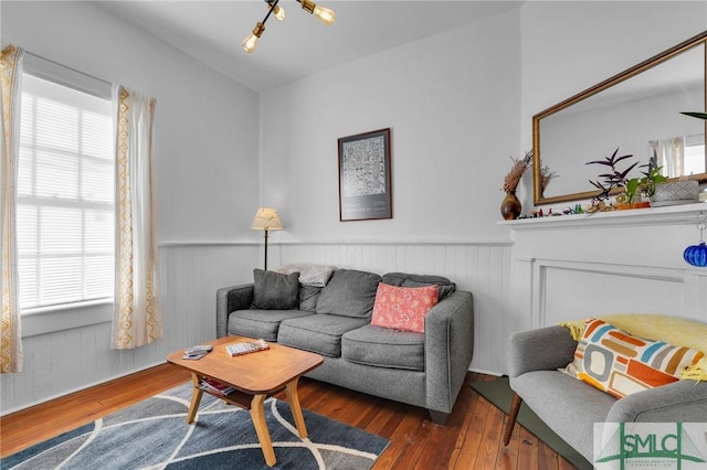 living room featuring dark hardwood / wood-style floors