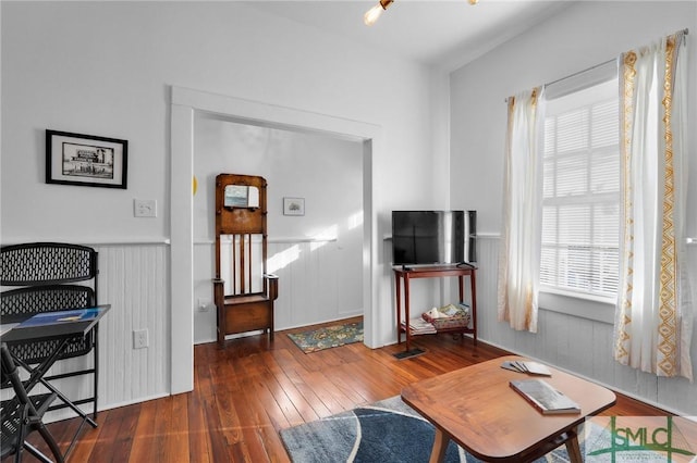 interior space with dark wood-type flooring