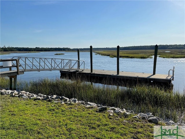 dock area with a water view