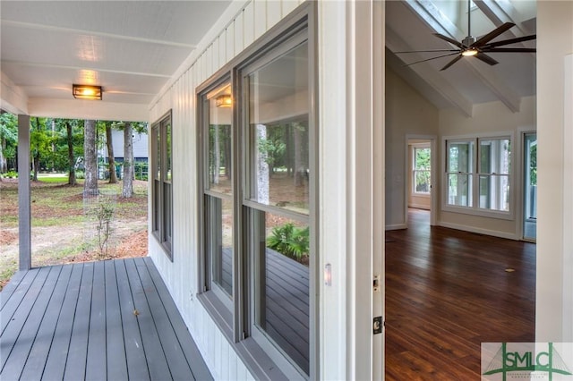 interior space with a ceiling fan