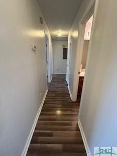 hall with dark hardwood / wood-style flooring