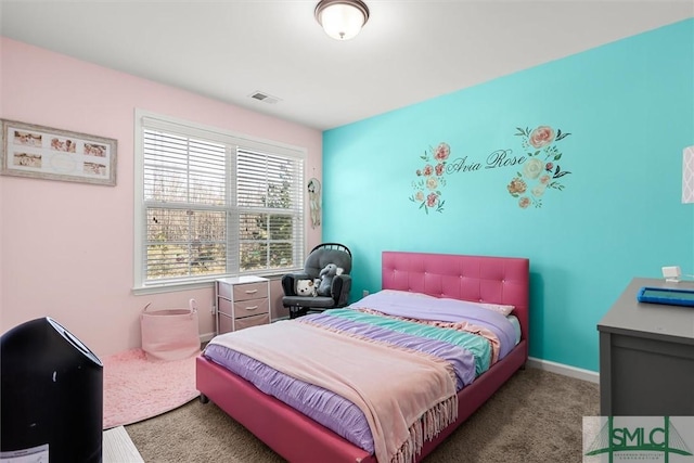 bedroom with light carpet