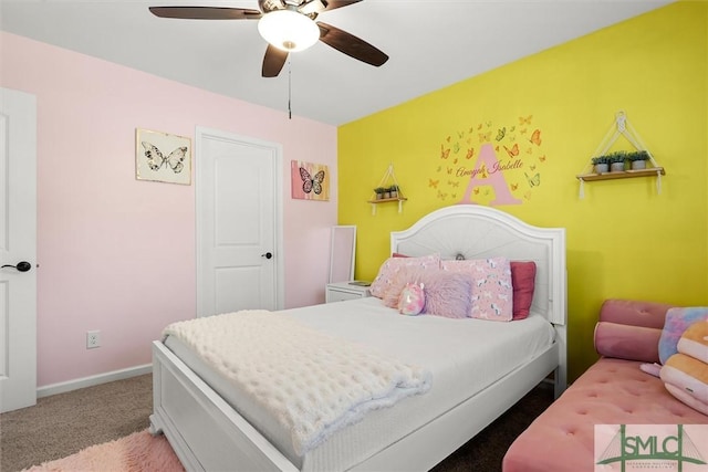 bedroom with carpet floors and ceiling fan