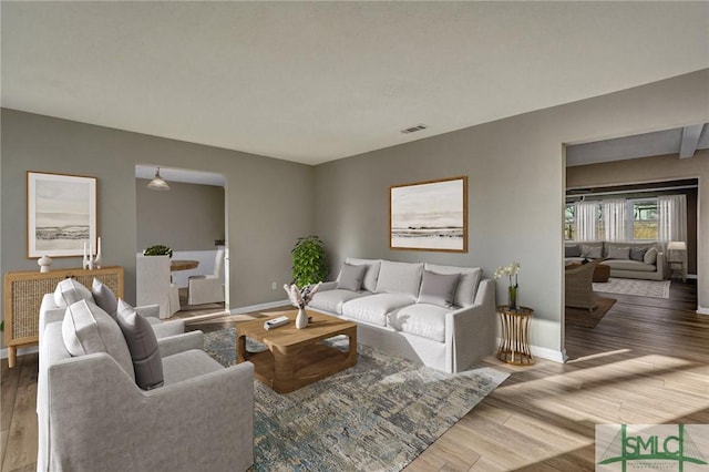 living room with hardwood / wood-style floors