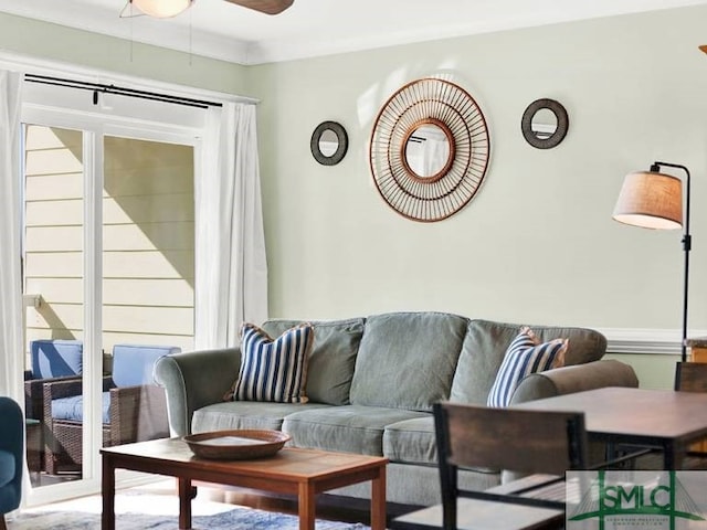 living room featuring ceiling fan