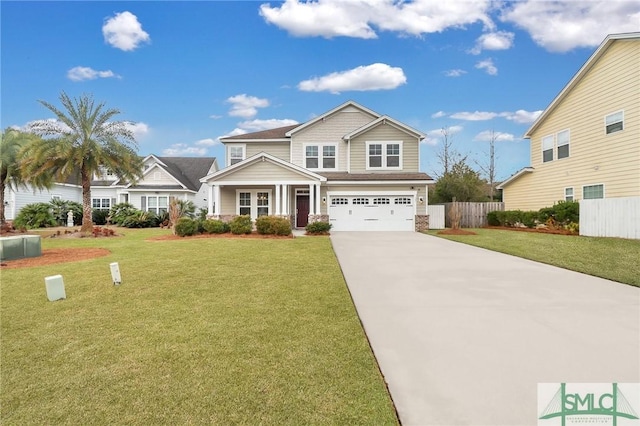 view of front of property with a front lawn and a garage