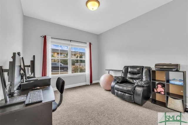 view of carpeted home office