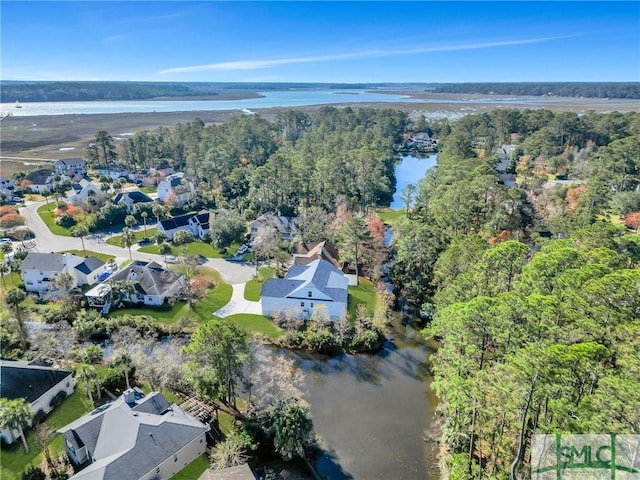 bird's eye view featuring a water view