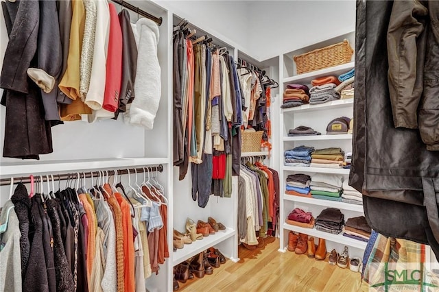 walk in closet featuring hardwood / wood-style flooring