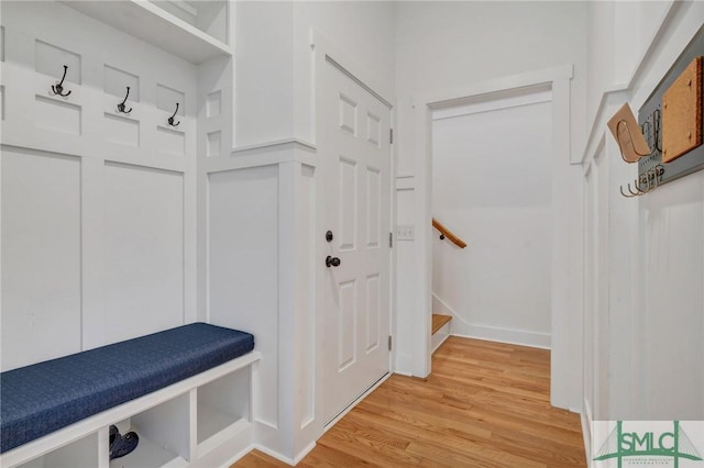 mudroom featuring wood-type flooring