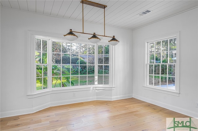 unfurnished dining area featuring light hardwood / wood-style flooring