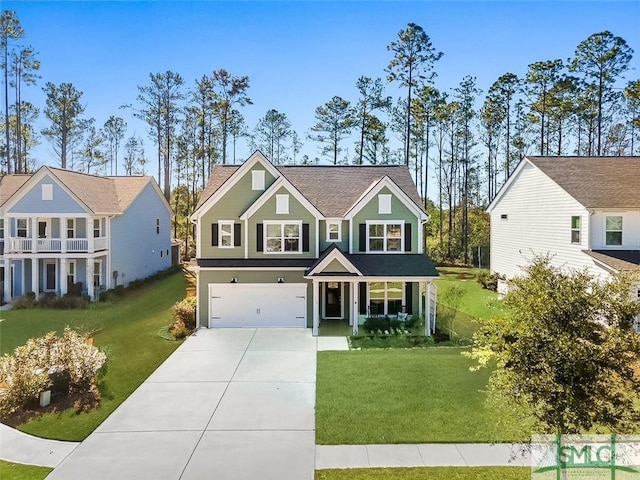 view of front of property with a garage and a front yard