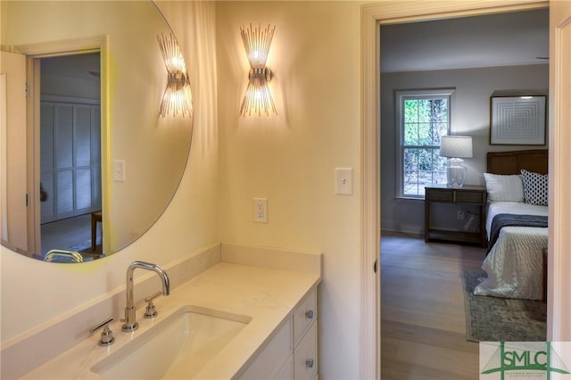 bathroom featuring wood-type flooring and vanity