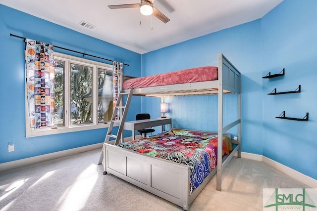 bedroom featuring carpet flooring and ceiling fan