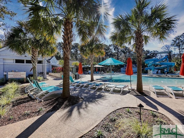 view of pool featuring a patio area