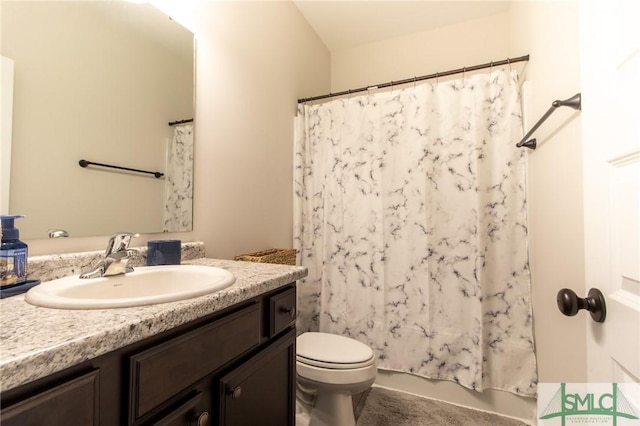 bathroom featuring vanity, toilet, and shower / bathtub combination with curtain