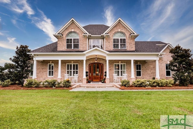 view of front of home with a front lawn and a porch