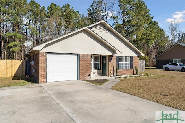 single story home with a front lawn and a garage