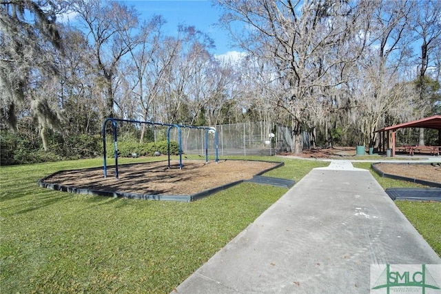 view of playground featuring a yard