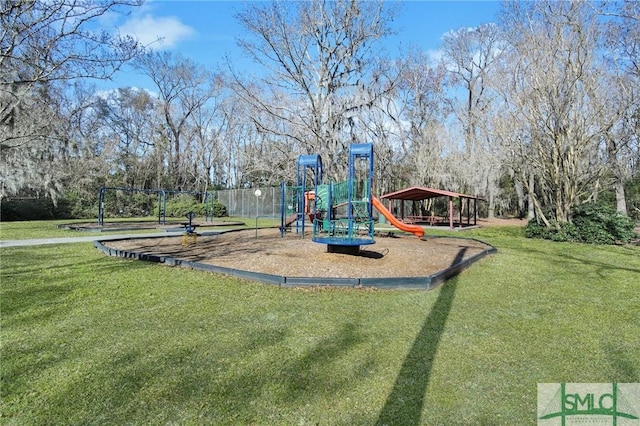 view of play area featuring a lawn