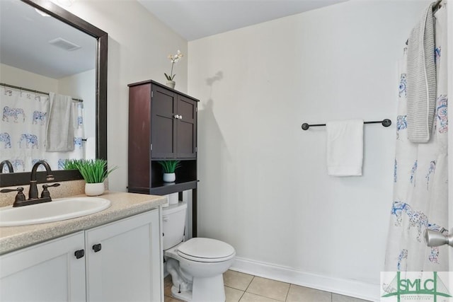 bathroom featuring tile patterned floors, vanity, and toilet