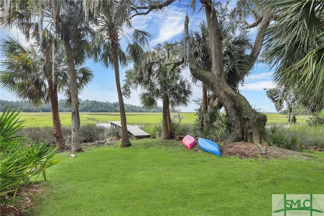 view of community with a rural view and a lawn