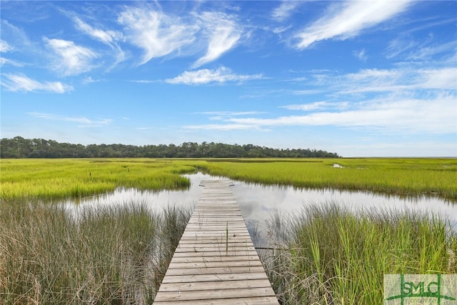 view of dock with a water view