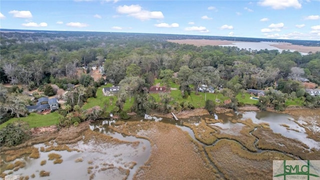 bird's eye view featuring a water view