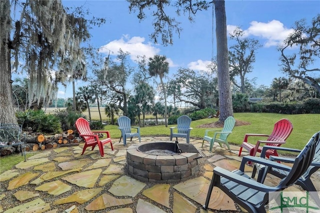 view of patio / terrace with a fire pit