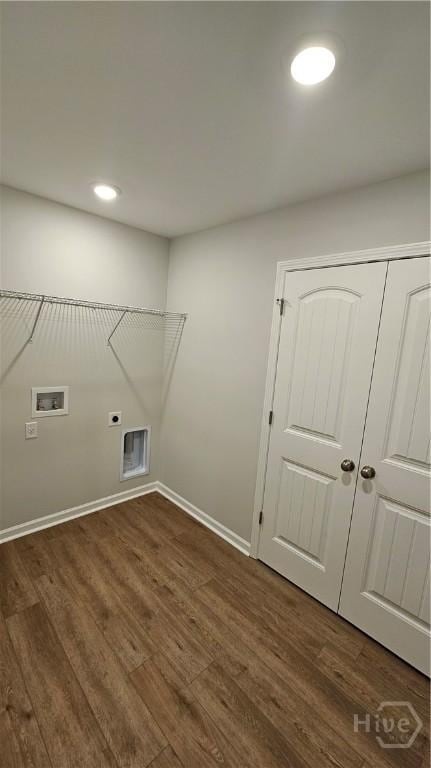 83 Marsh Salt Ln, Port Wentworth, GA 31407 - washroom featuring washer hookup, dark wood-type flooring, electric dryer hookup, and recessed lighting