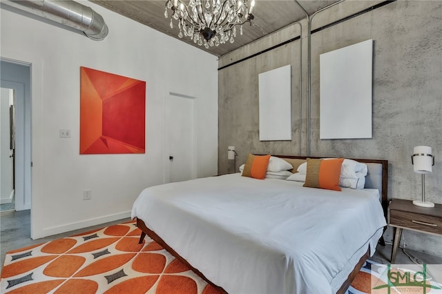 bedroom featuring a chandelier