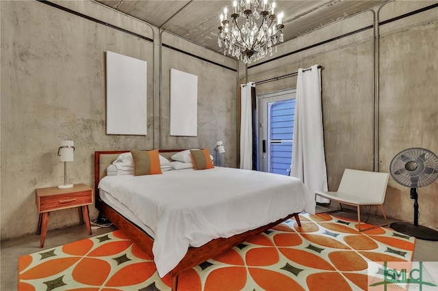 bedroom featuring a chandelier