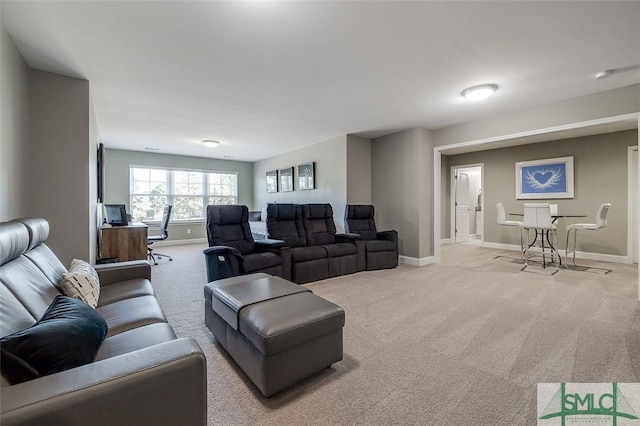 living room with light carpet