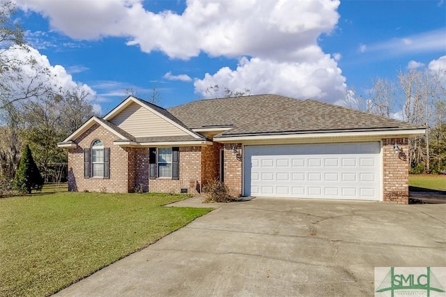 ranch-style house with a front lawn and a garage