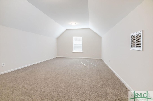 additional living space featuring carpet and vaulted ceiling