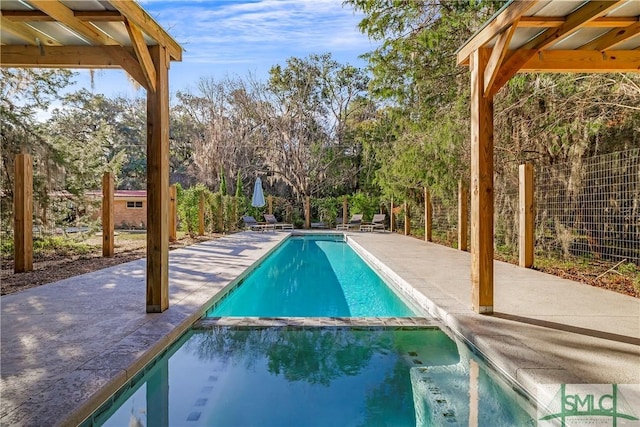 view of swimming pool with a patio