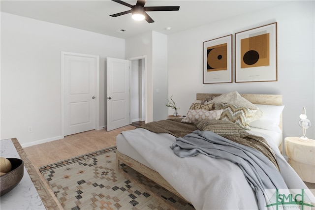 bedroom featuring carpet flooring and ceiling fan