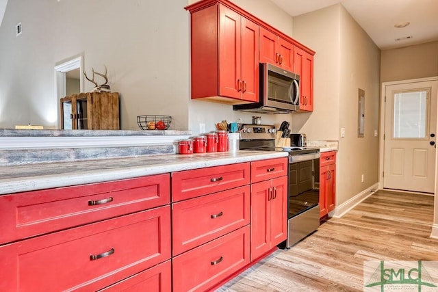 kitchen with stainless steel appliances and light wood-type flooring